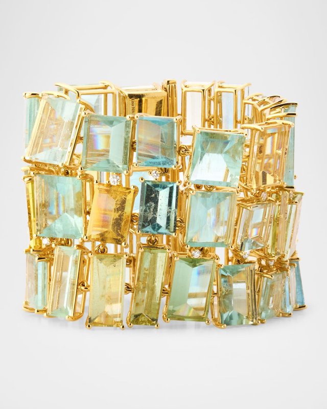 Sparkling Mermaid 18K Yellow Gold Pastel Multi Beryl and Diamond Bracelet